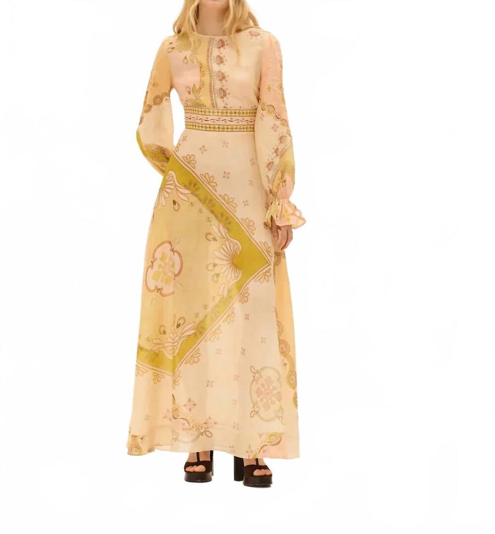 NEW KATE FORD gigaro waist tie maxi dress in anemone